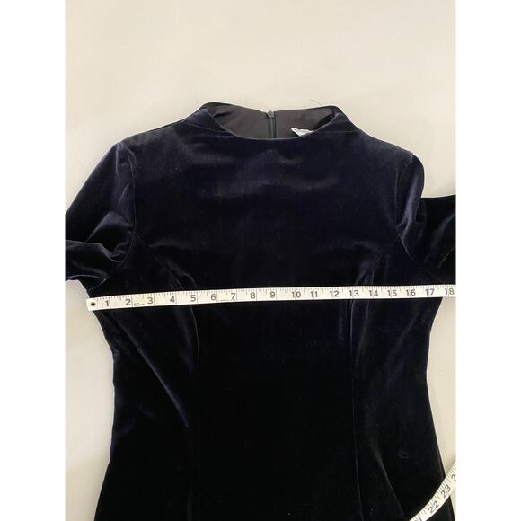 Vintage Black Velvet Feather Long Sleeved Cocktail Mini Dress Glam Witchcore 10 - Picture 4 of 7